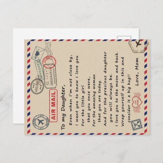 Aan mijn dochter Gift, liefdesbrief dochter en moe Aankondigingskaart (Voorkant / Achterkant)