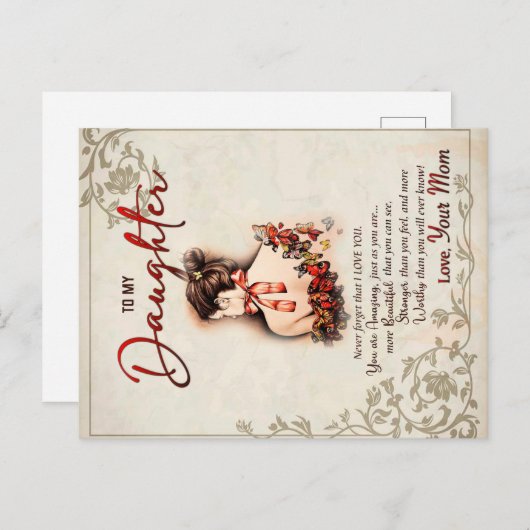 Aan mijn dochter Gift, liefdesbrief dochter en moe Aankondigingskaart (Voorkant / Achterkant)