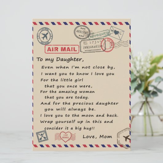 Aan mijn dochter Gift, liefdesbrief dochter en moe Menu (Staand voorkant)