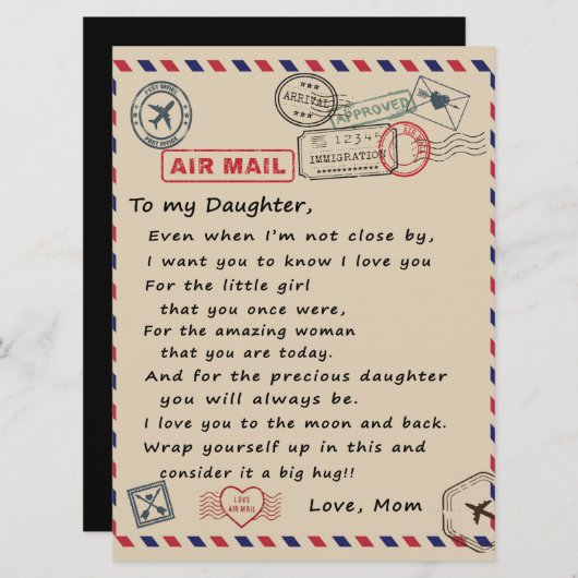 Aan mijn dochter Gift, liefdesbrief dochter en moe Menu (Voorkant / Achterkant)