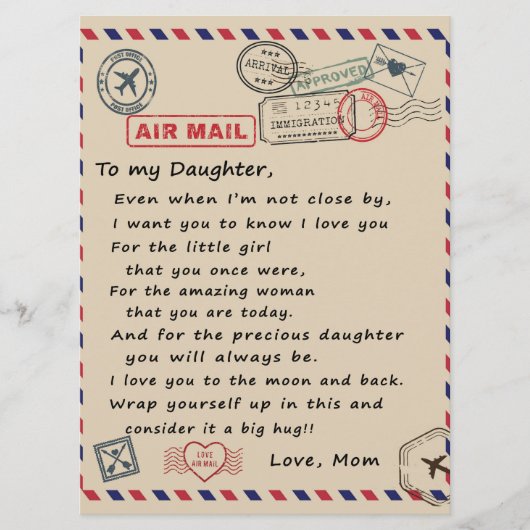 Aan mijn dochter Gift, liefdesbrief dochter en moe Menu (Voorkant)