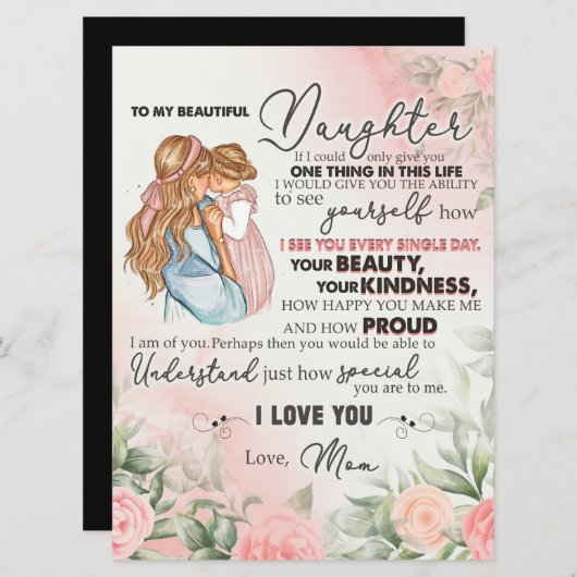 Aan mijn dochter Gift, liefdesbrief dochter en moe Menu (Voorkant / Achterkant)