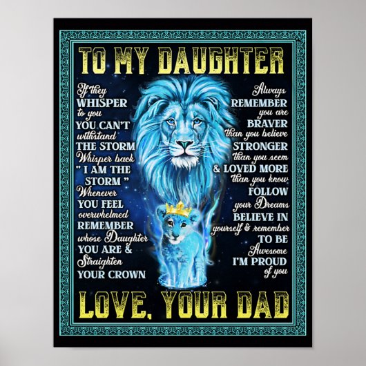 Aan mijn dochter Lion Gift, geschenk van een leeuw Poster (Voorkant)