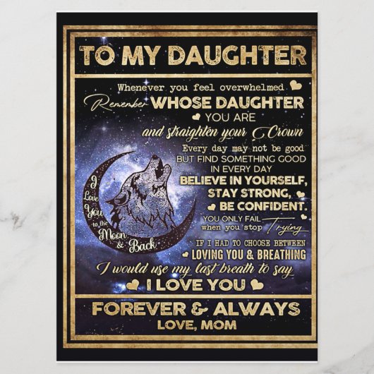 Aan mijn dochter Wolf Birthday Gift, grappig cadea Menu (Voorkant)