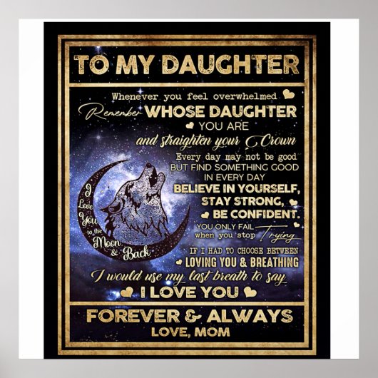 Aan mijn dochter Wolf Birthday Gift, grappig cadea Poster (Voorkant)
