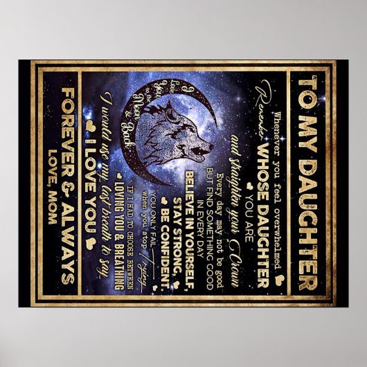 Aan mijn dochter Wolf Birthday Gift, grappig cadea Poster (Voorkant)