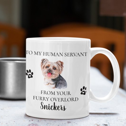 Aan mijn Human Servant Funny Dog Gift Yorkie Koffiemok