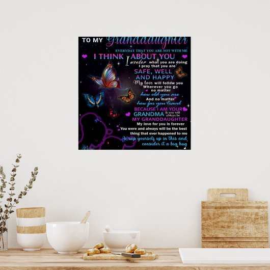 Aan mijn kleindochter Butterflies Birthday Gift Id Poster (Keuken)