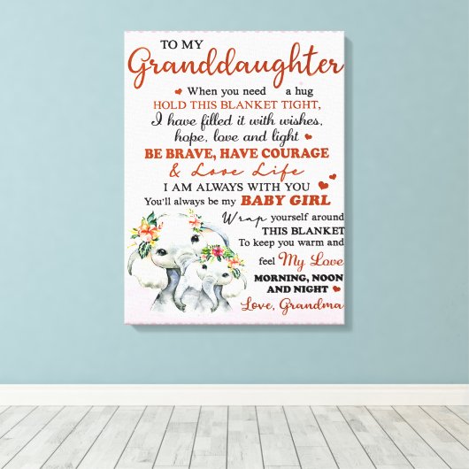 Aan mijn kleindochter Elephant Birthday Gift Idee Canvas Afdruk (Insitu (Houten vloer))