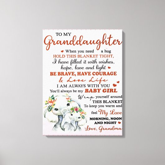 Aan mijn kleindochter Elephant Birthday Gift Idee Canvas Afdruk (Voorkant)