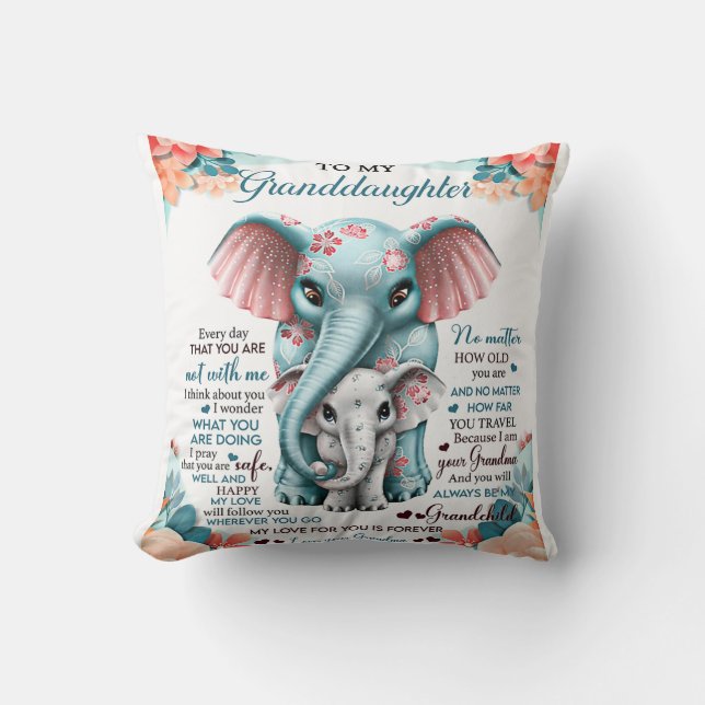 Aan mijn kleindochter Elephant Birthday Gift Idee Kussen (Voorkant)