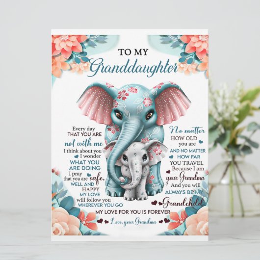 Aan mijn kleindochter Elephant Birthday Gift Idee Menu (Staand voorkant)