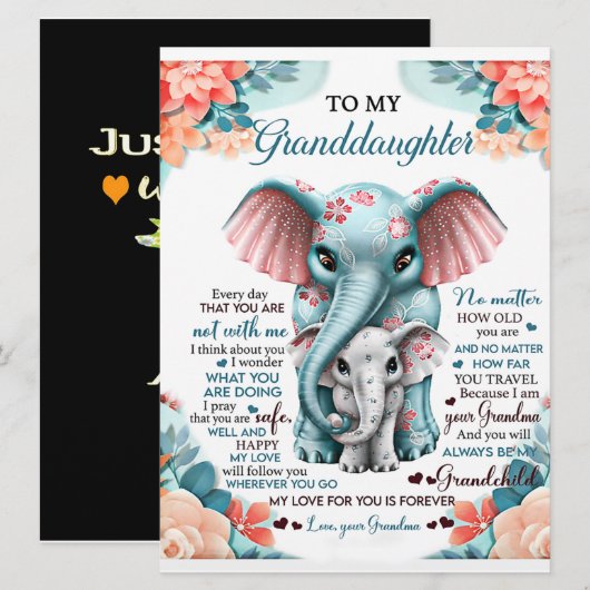 Aan mijn kleindochter Elephant Birthday Gift Idee Menu (Voorkant / Achterkant)