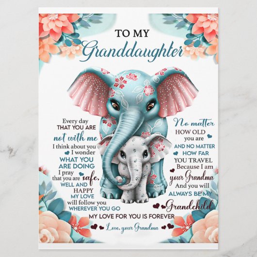 Aan mijn kleindochter Elephant Birthday Gift Idee Menu (Voorkant)