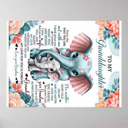 Aan mijn kleindochter Elephant Birthday Gift Idee Poster (Voorkant)