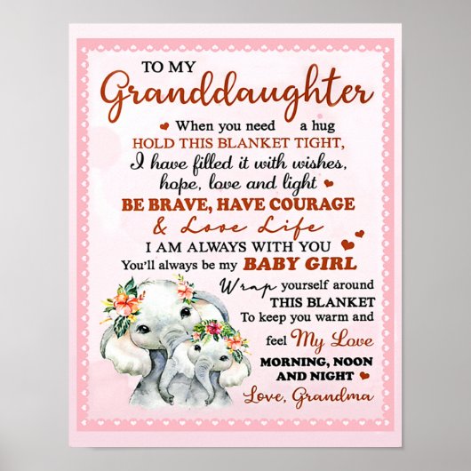 Aan mijn kleindochter Elephant Birthday Gift Idee Poster (Voorkant)