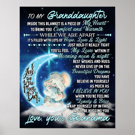 Aan mijn kleindochter Elephant Birthday Gift Idee Poster (Voorkant)
