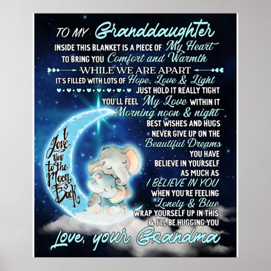 Aan mijn kleindochter Elephant Birthday Gift Idee Poster (Voorkant)