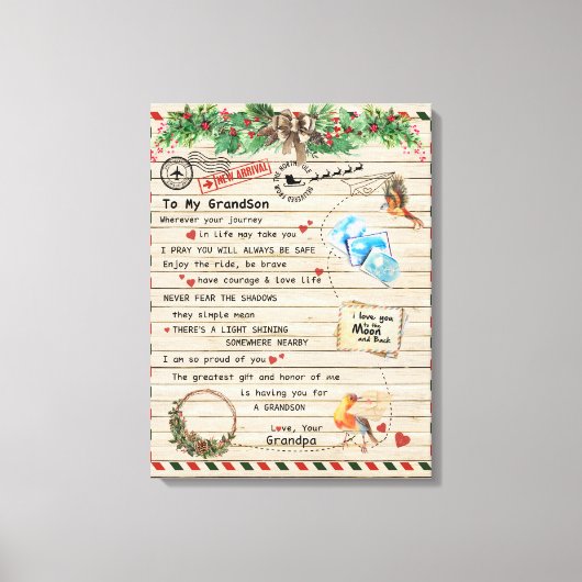 Aan mijn kleinzoon Gift, Grandson en opa, vogellie Canvas Afdruk (Voorkant)