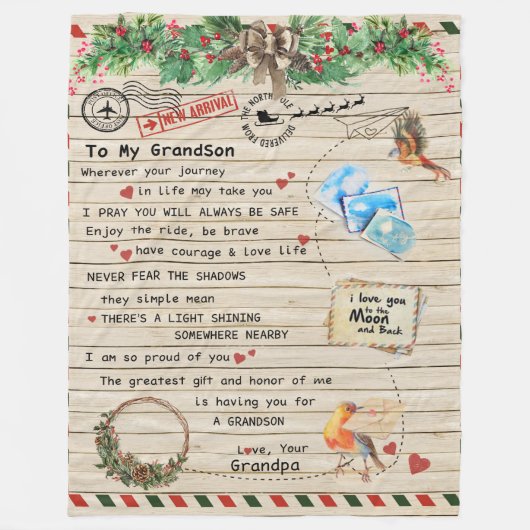 Aan mijn kleinzoon Gift, Grandson en opa, vogellie Fleece Deken (Voorkant)