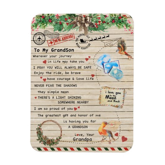 Aan mijn kleinzoon Gift, Grandson en opa, vogellie Magneet (Verticaal)