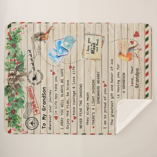 Aan mijn kleinzoon Gift, Grandson en opa, vogellie Sherpa Deken (Voorkant (horizontaal))