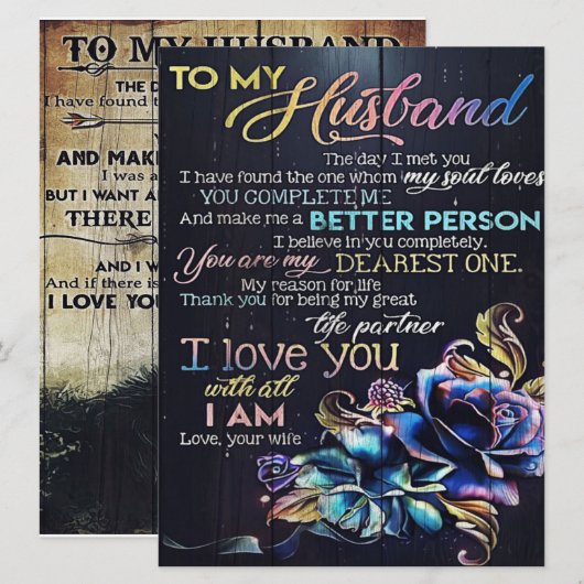 Aan mijn man brief, aan mijn man Gift Menu (Voorkant / Achterkant)