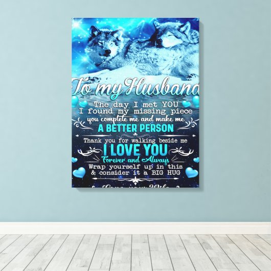 Aan mijn man Wolf Gift, Husband Birthday Gift Canvas Afdruk (Insitu (Houten vloer))