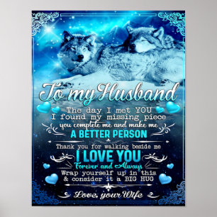 Aan mijn man Wolf Gift, Husband Birthday Gift Poster