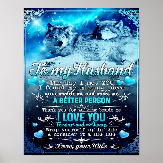 Aan mijn man Wolf Gift, Husband Birthday Gift Poster (Voorkant)
