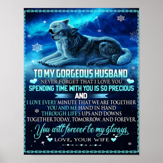 Aan mijn man Wolf Gift, Husband Birthday Gift Poster (Voorkant)