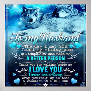 Aan mijn man Wolf Gift, Husband Birthday Gift Poster