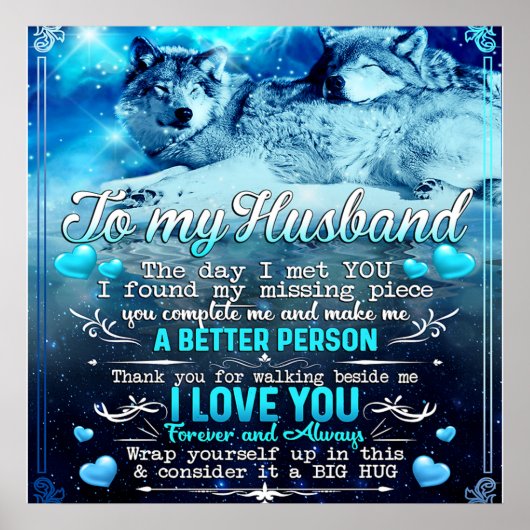 Aan mijn man Wolf Gift, Husband Birthday Gift Poster (Voorkant)