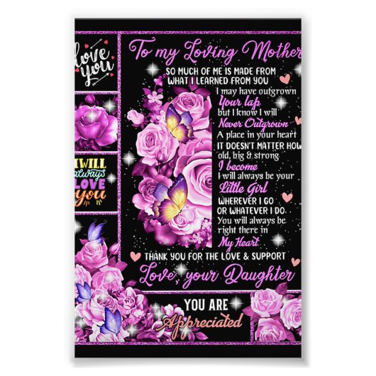 Aan mijn moeder, Birthday Gift, hou van mam Gift I Foto Afdruk (Voorkant)