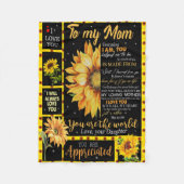 aan mijn moeder zonnebloempel zwart, geschenk voor fleece deken (Voorkant)