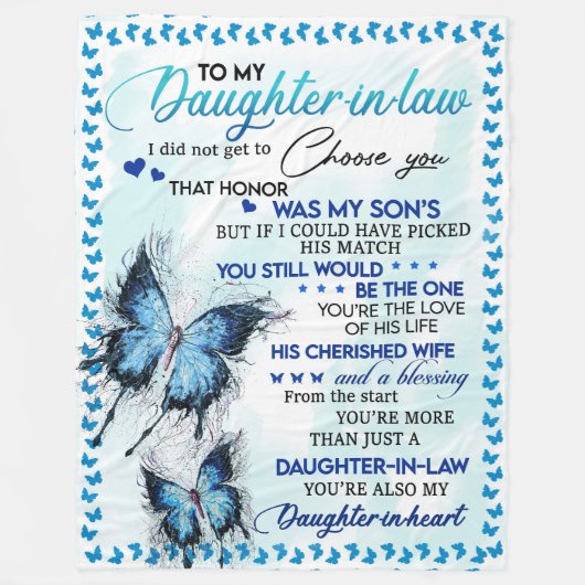 Aan mijn schoondochter, blauwe vlinder fleece deken (Voorkant)