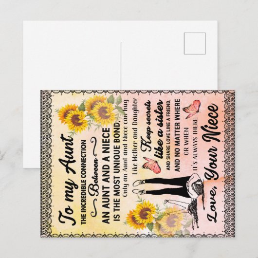 Aan mijn tante Gift, zonnebloem van Niece Aankondigingskaart (Voorkant / Achterkant)