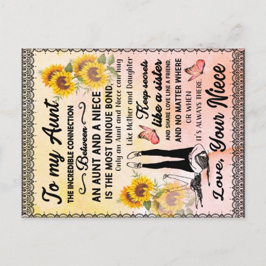 Aan mijn tante Gift, zonnebloem van Niece Aankondigingskaart (Voorkant)