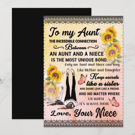 Aan mijn tante Gift, zonnebloem van Niece Feestdagenkaart (Voorkant / Achterkant)