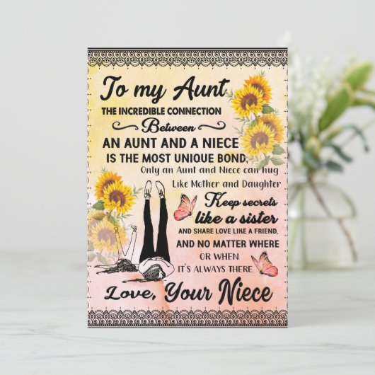 Aan mijn tante Gift, zonnebloem van Niece Feestdagenkaart (Staand voorkant)