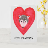 Aan mijn Valentijn, Cute Possum Face in Red Heart Kaart (Gele Bloem)