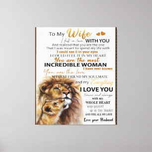 Aan mijn vrouw Lion Gift, Love Wife Birthday Gift Canvas Afdruk