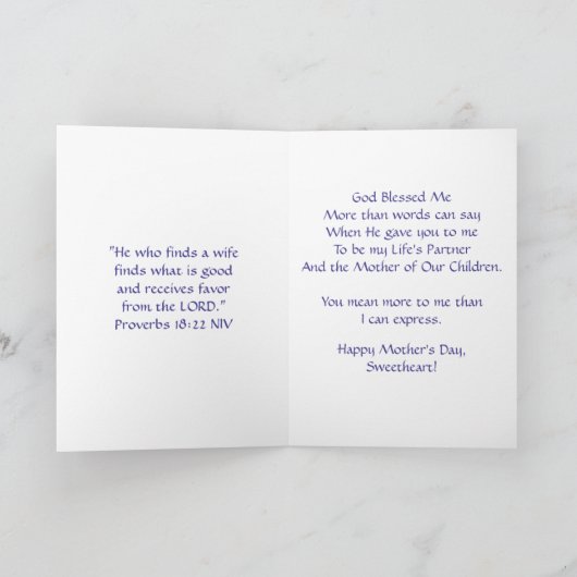 Aan mijn vrouw Moederdag Kaart (Binnen)