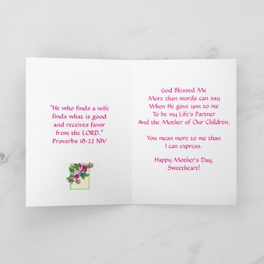 Aan mijn vrouw Moederdag Kaart (Binnen)