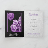 Aan mijn vrouw Paarse Rozen blij Jubileum Kaart (Binnen)