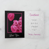 Aan mijn vrouw Pink Roses Happy Jubileum Kaart (Binnen)