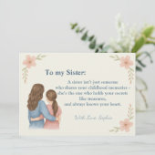 Aan mijn zus – gepersonaliseerde foto-uitnodiging kaart (Staand voorkant)