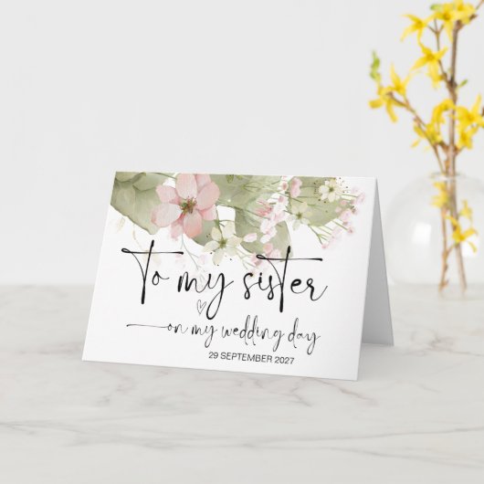 Aan mijn zus op huwelijksdag Dank u bruid bruidego Kaart (Gele Bloem)