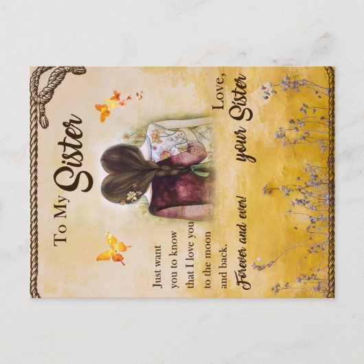 Aan mijn zuster Gift, Butterfly Lovers, Floral Sib Aankondigingskaart (Voorkant)