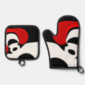 Aan Mr. Redd: Abstract zwart, wit & rood Ovenwant & Pannenlap Set (Voorkant)